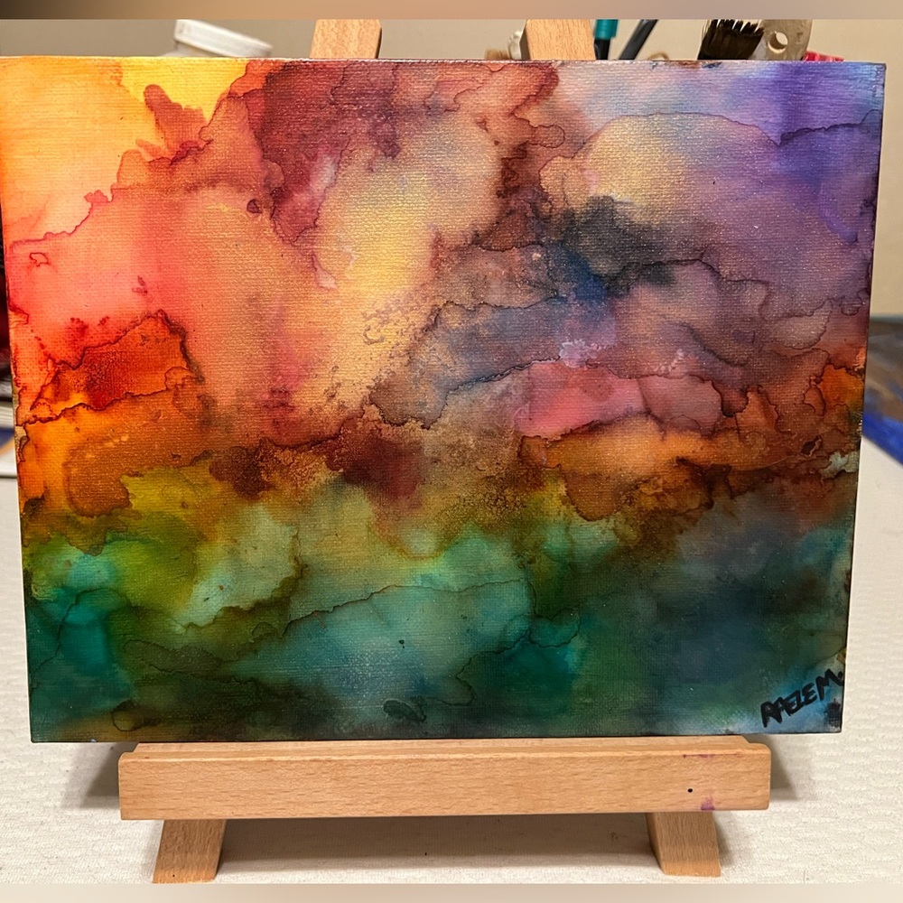 Orig Art -SHE DREAMS OF EMPTY BEACHES&WILD HORSES MM ALCOHOL INKS METALLICS